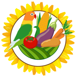 The Clark Park Logo - A bird in a sunflower with fruits and vegetables